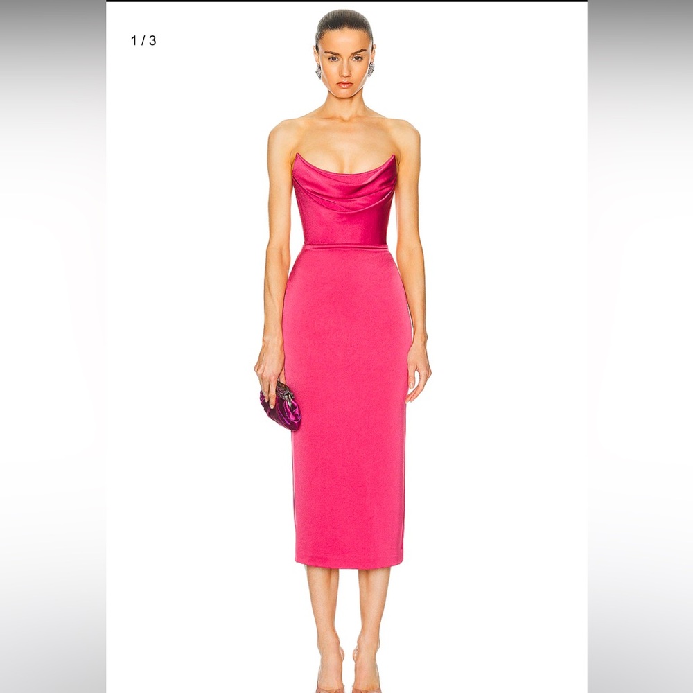 Alex Perry ALEX PERRY
Strapless Corset Satin Drape Dress in Garnet Rose